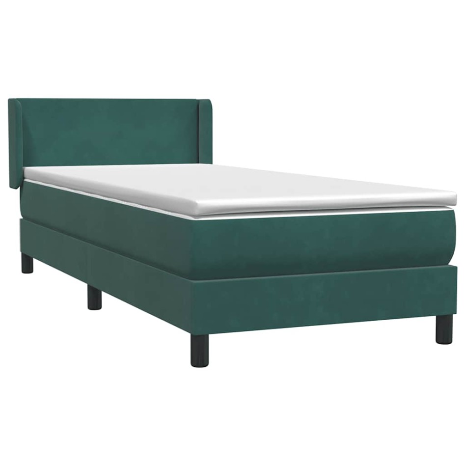 Cama box spring con colchón terciopelo verde oscuro 80x220
