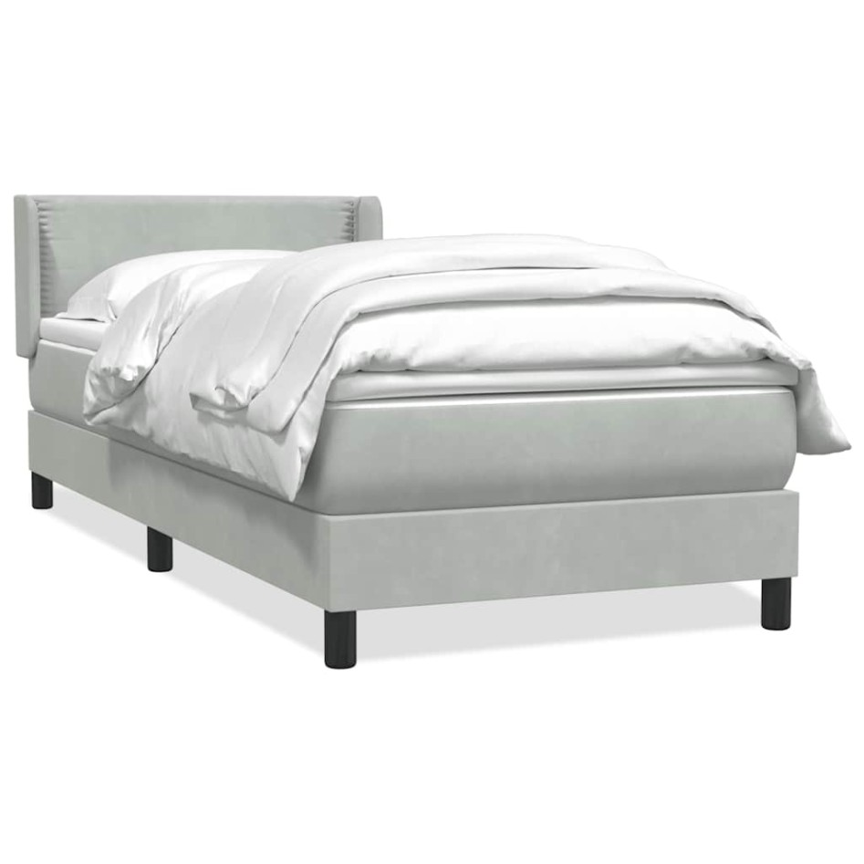 Cama box spring con colchón terciopelo gris claro 90x220