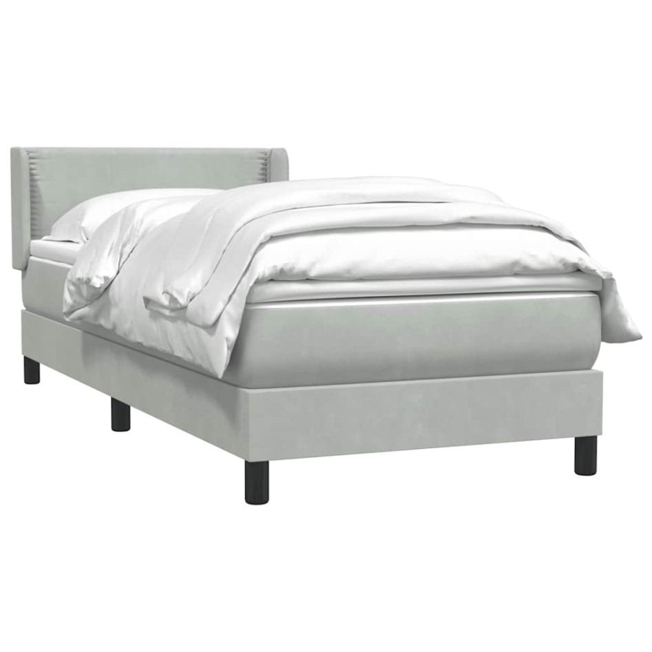 Cama box spring con colchón terciopelo gris claro 90x220