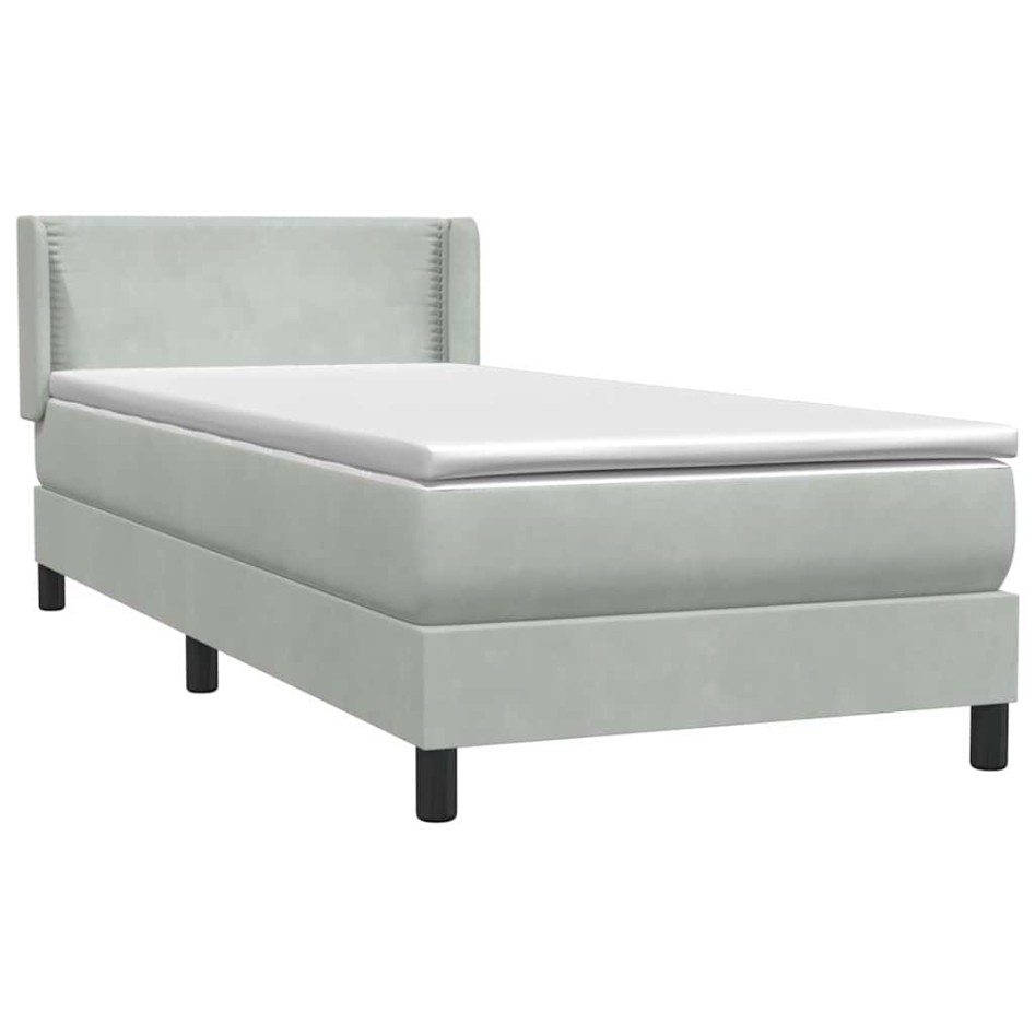 Cama box spring con colchón terciopelo gris claro 90x220