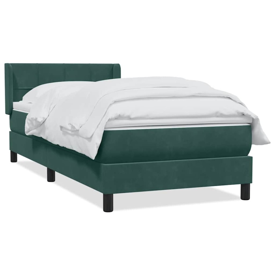 Cama box spring con colchón terciopelo verde oscuro 80x220
