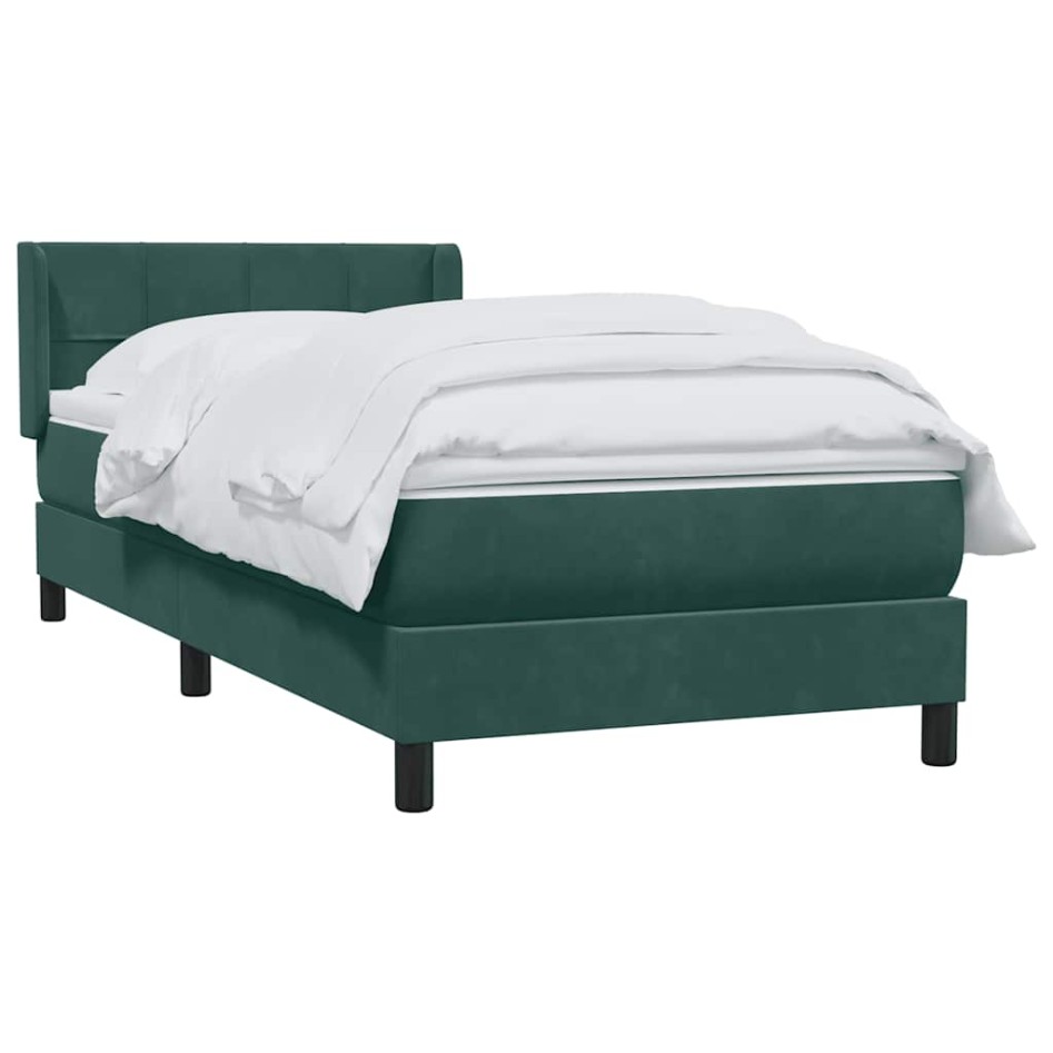Cama box spring con colchón terciopelo verde oscuro 80x220
