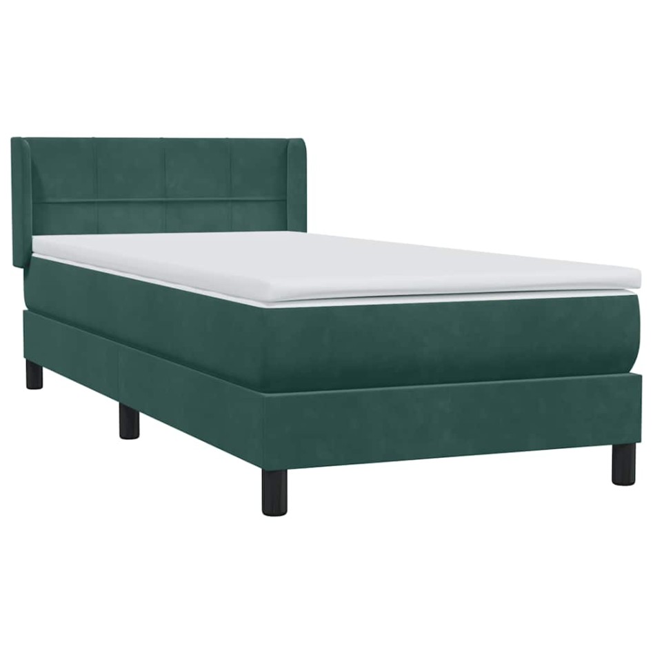 Cama box spring con colchón terciopelo verde oscuro 80x220