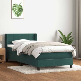 Cama box spring con colchón terciopelo verde oscuro 90x220