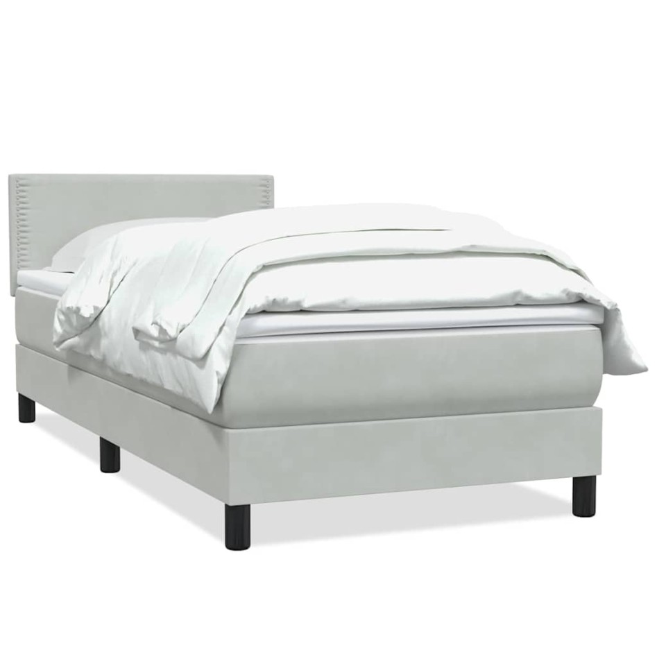 Cama box spring con colchón terciopelo gris claro 90x220