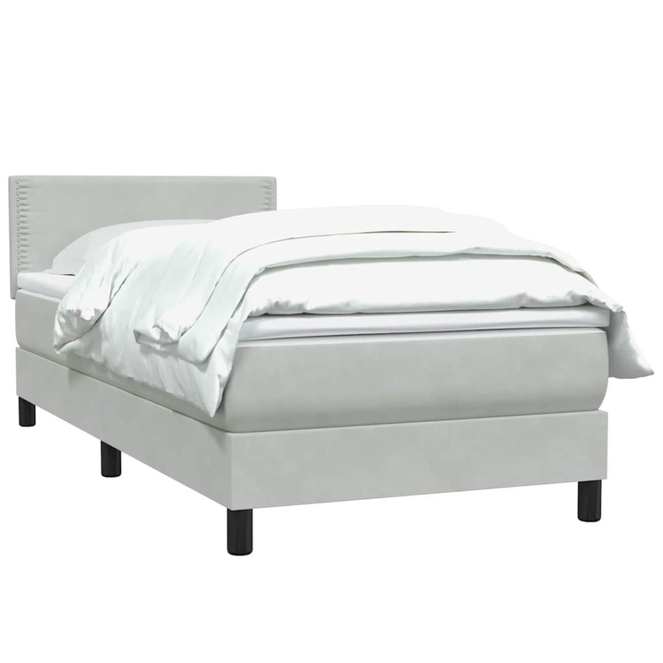 Cama box spring con colchón terciopelo gris claro 90x220