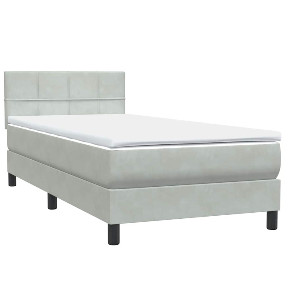 Cama box spring con colchón terciopelo gris claro 90x220