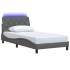 Estructura cama con LED sin colchón tela gris oscuro 90x200