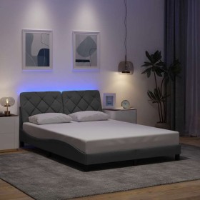 Estructura cama con LED sin colchón tela gris claro 140x190