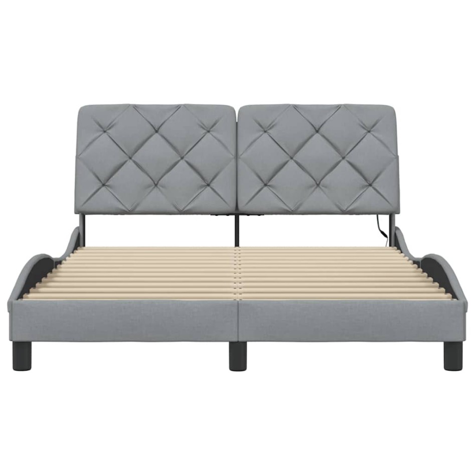 Estructura cama con LED sin colchón tela gris claro 140x190