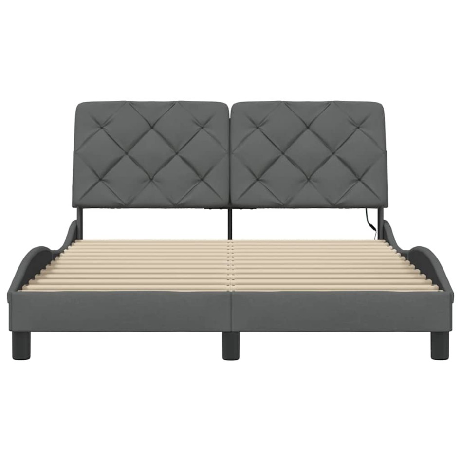 Estructura cama con LED sin colchón tela gris oscuro 120x200