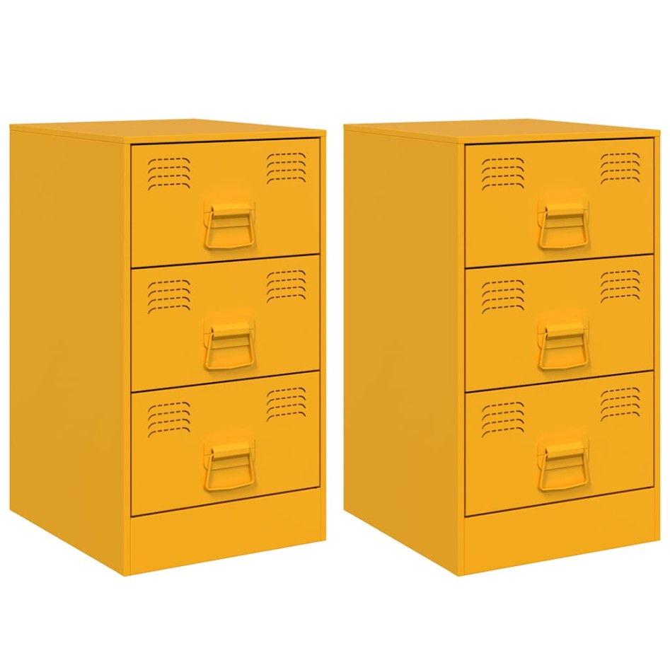 Mesitas de noche 2 uds acero amarillo mostaza 34,5x39x62