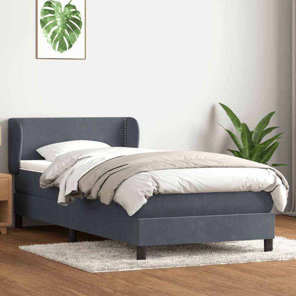 Cama box spring con colchón terciopelo gris oscuro 90x210