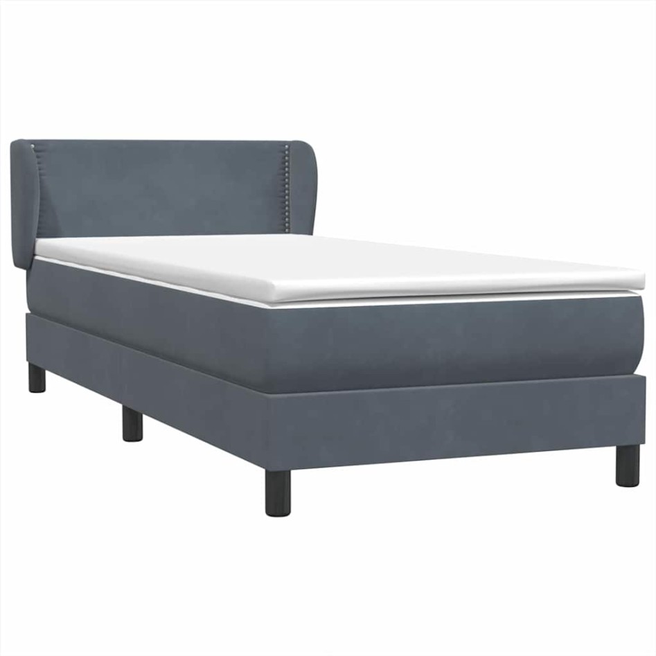 Cama box spring con colchón terciopelo gris oscuro 90x210