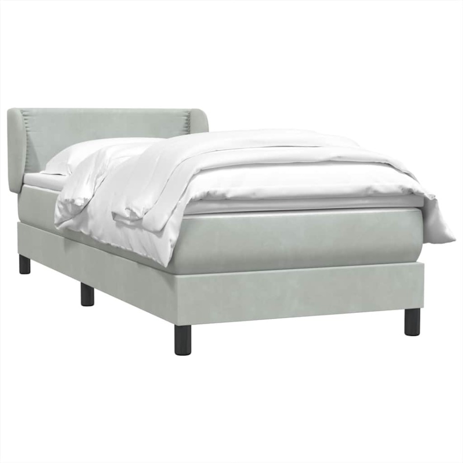 Cama box spring con colchón terciopelo gris claro 80x220