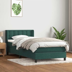 Cama box spring con colchón terciopelo verde oscuro 80x220