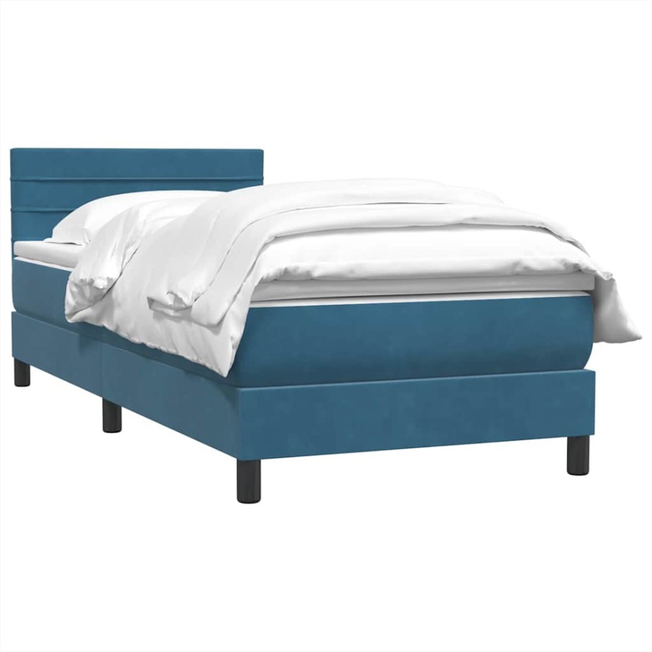 Cama box spring con colchón terciopelo azul oscuro 80x210