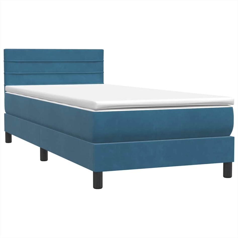 Cama box spring con colchón terciopelo azul oscuro 80x210