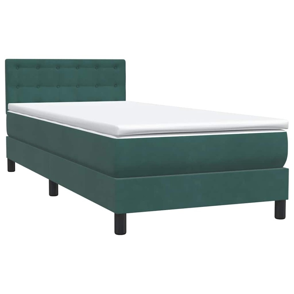 Cama box spring con colchón terciopelo verde oscuro 90x220