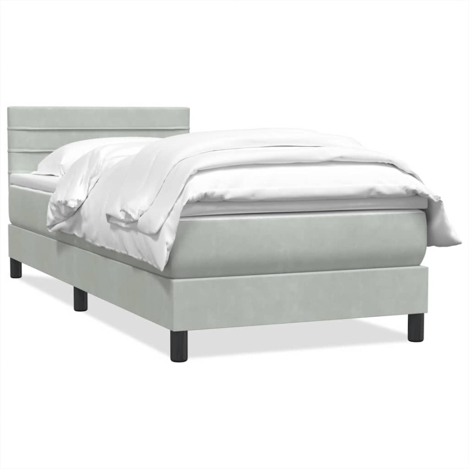 Cama box spring con colchón terciopelo gris claro 90x210