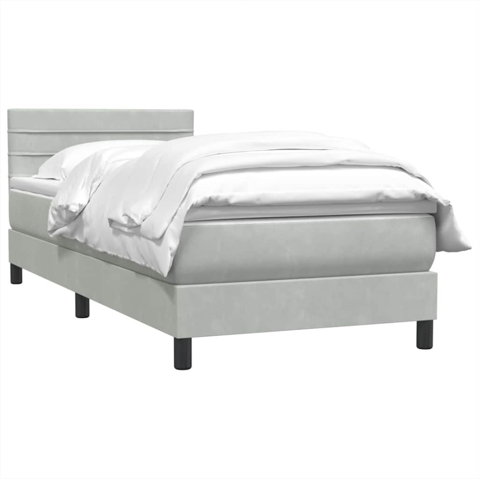 Cama box spring con colchón terciopelo gris claro 90x210
