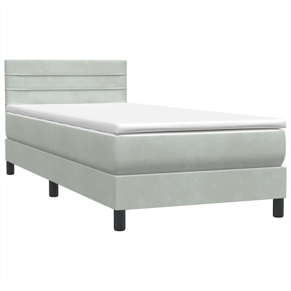 Cama box spring con colchón terciopelo gris claro 90x210