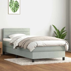 Cama box spring con colchón terciopelo gris claro 90x220