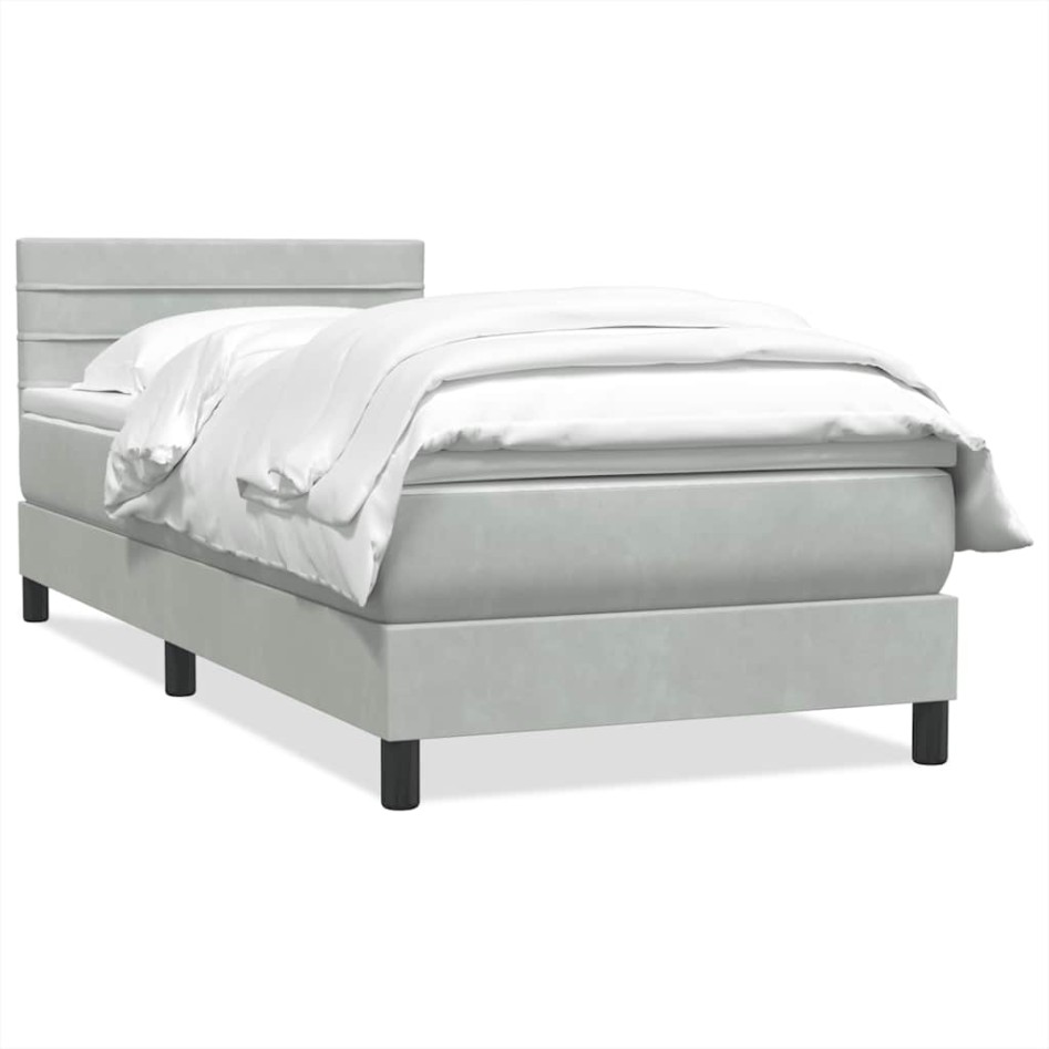 Cama box spring con colchón terciopelo gris claro 90x220