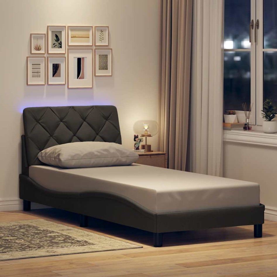 Estructura de cama con LED sin colchón gris oscuro 80x200