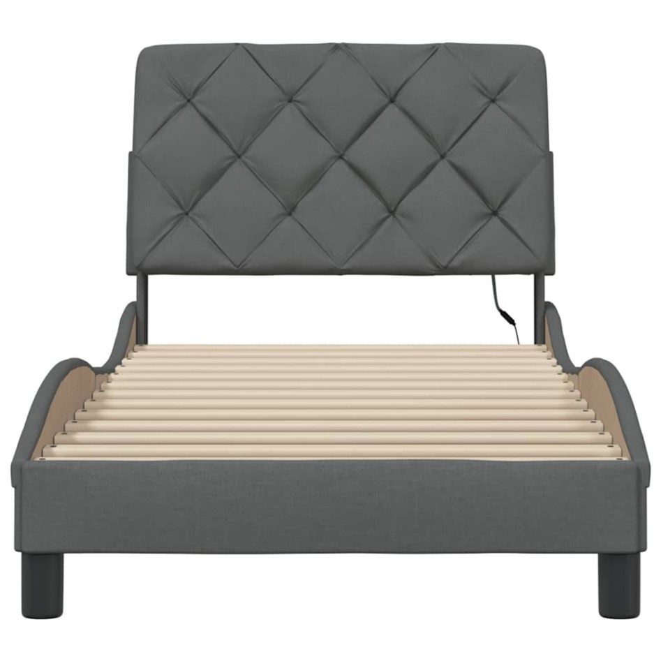 Estructura de cama con LED sin colchón gris oscuro 80x200