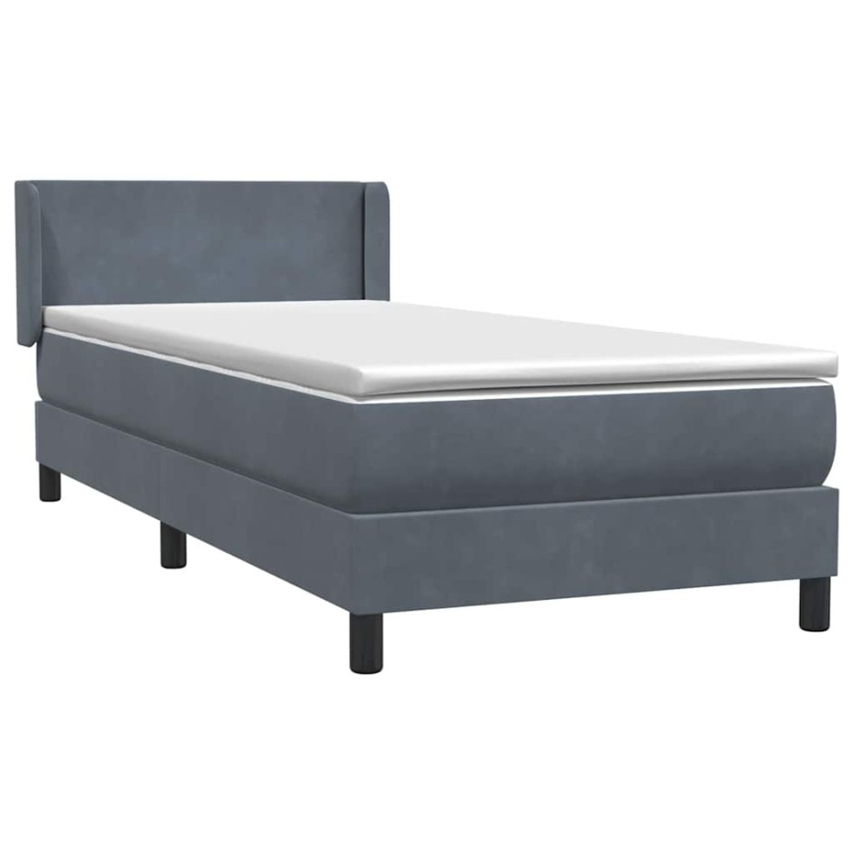 Cama box spring con colchón terciopelo gris oscuro 80x210