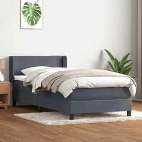 Cama box spring con colchón terciopelo gris oscuro 90x210