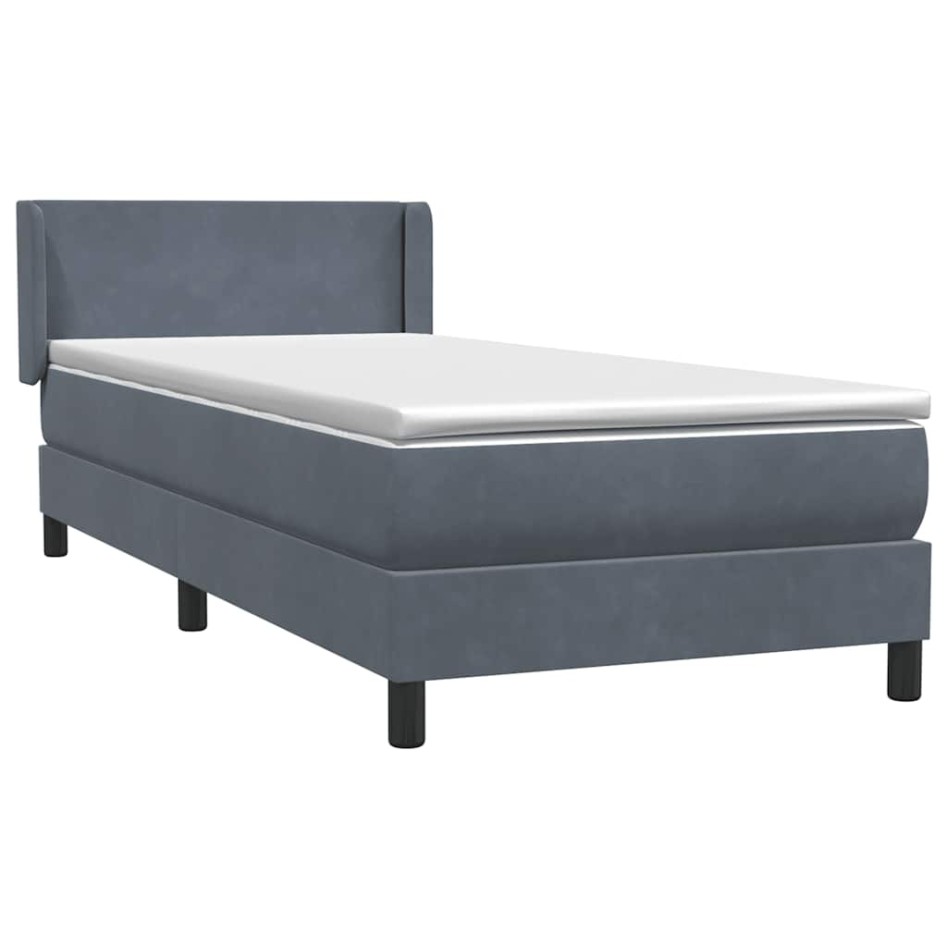 Cama box spring con colchón terciopelo gris oscuro 90x210