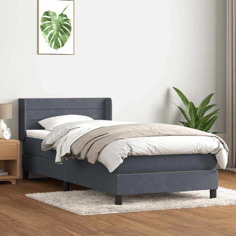 Cama box spring con colchón terciopelo gris oscuro 80x210