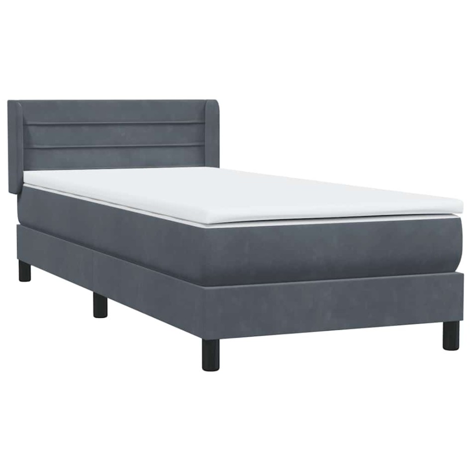 Cama box spring con colchón terciopelo gris oscuro 80x210