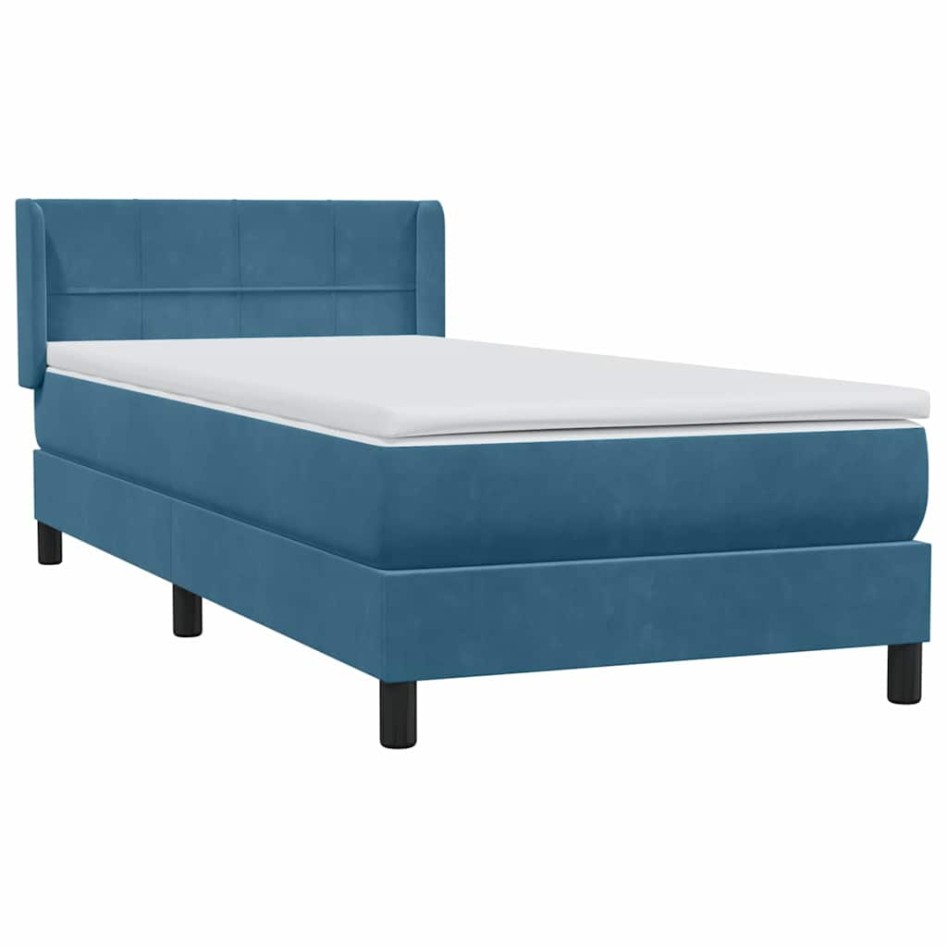 Cama box spring con colchón terciopelo azul oscuro 80x210