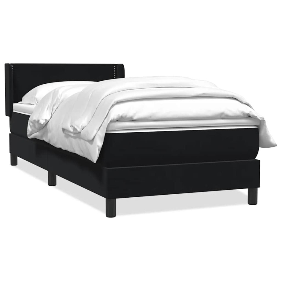 Cama box spring con colchón cuero sintético negro 90x210