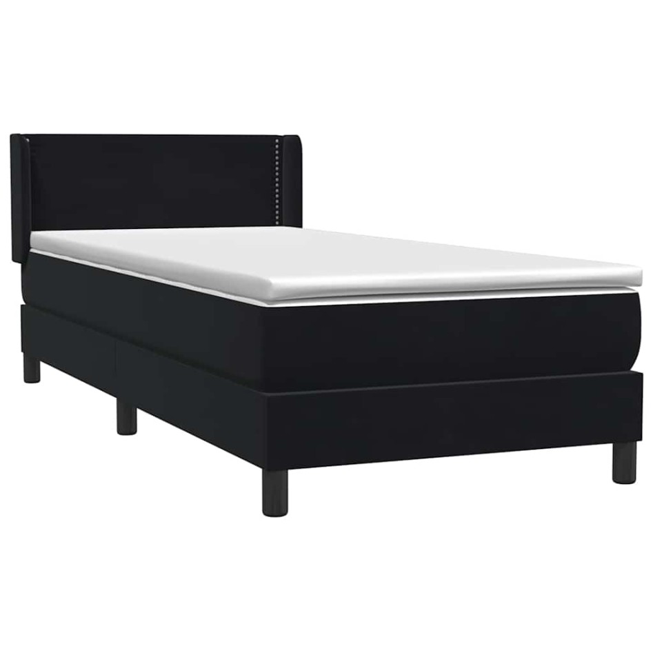 Cama box spring con colchón cuero sintético negro 90x210