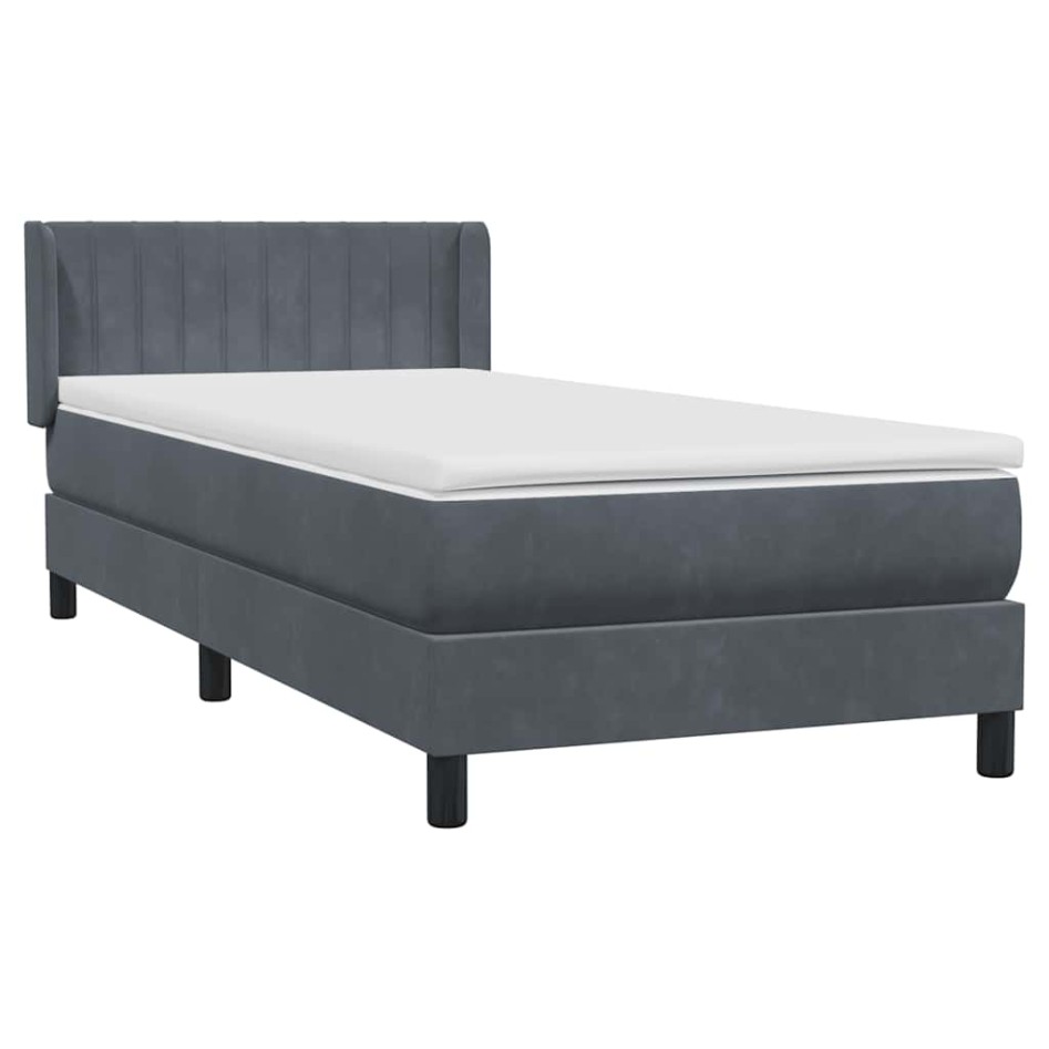 Cama box spring con colchón terciopelo gris oscuro 90x210