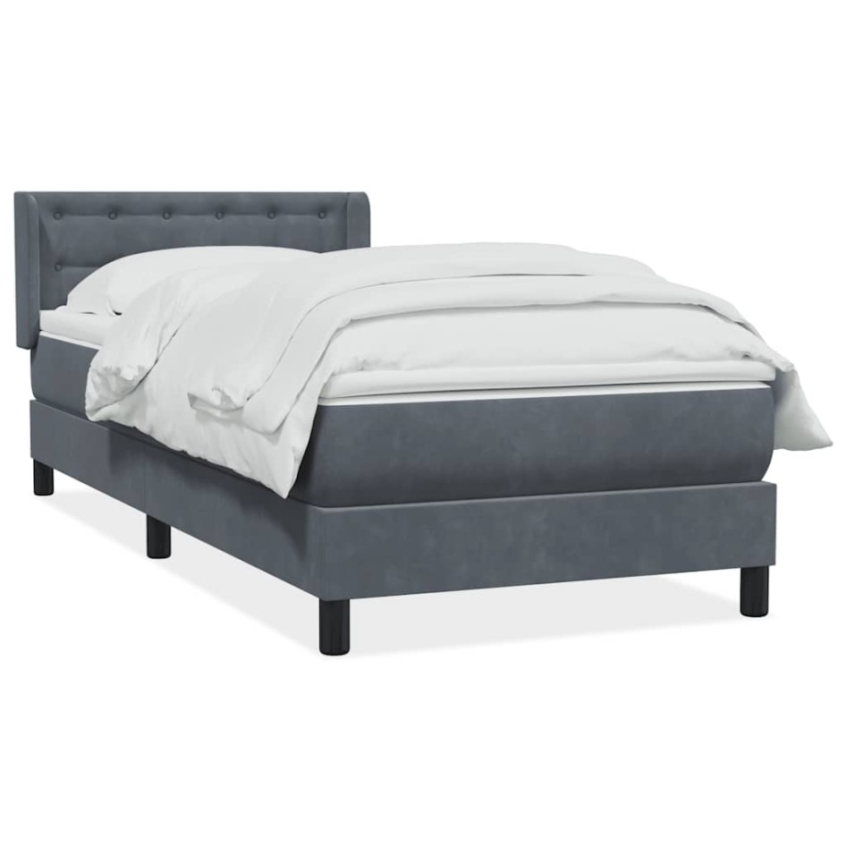 Cama box spring con colchón terciopelo gris oscuro 90x210
