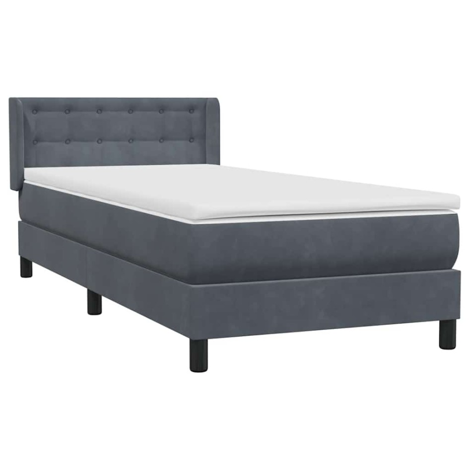 Cama box spring con colchón terciopelo gris oscuro 90x210