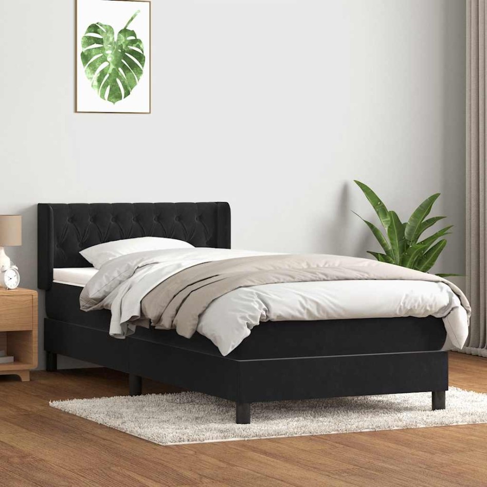 Cama box spring con colchón cuero sintético negro 90x210
