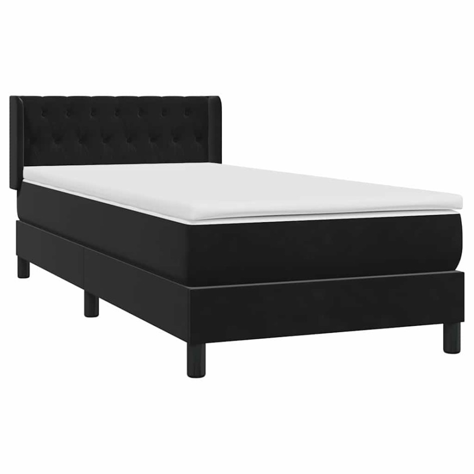 Cama box spring con colchón cuero sintético negro 90x210