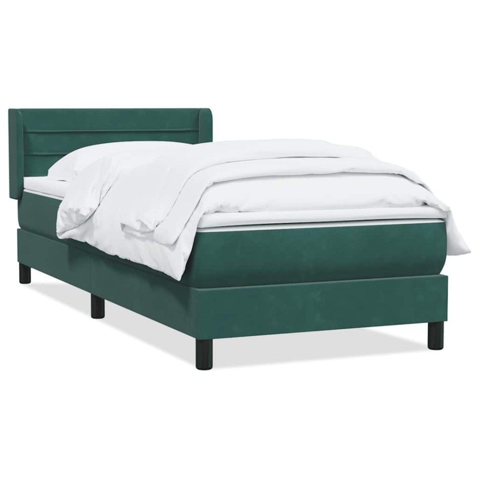 Cama box spring con colchón terciopelo verde oscuro 90x210