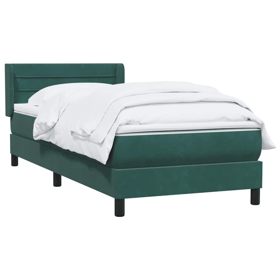 Cama box spring con colchón terciopelo verde oscuro 90x210