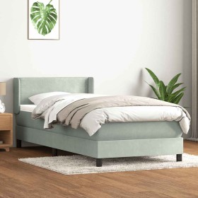 Cama box spring con colchón terciopelo gris claro 90x210