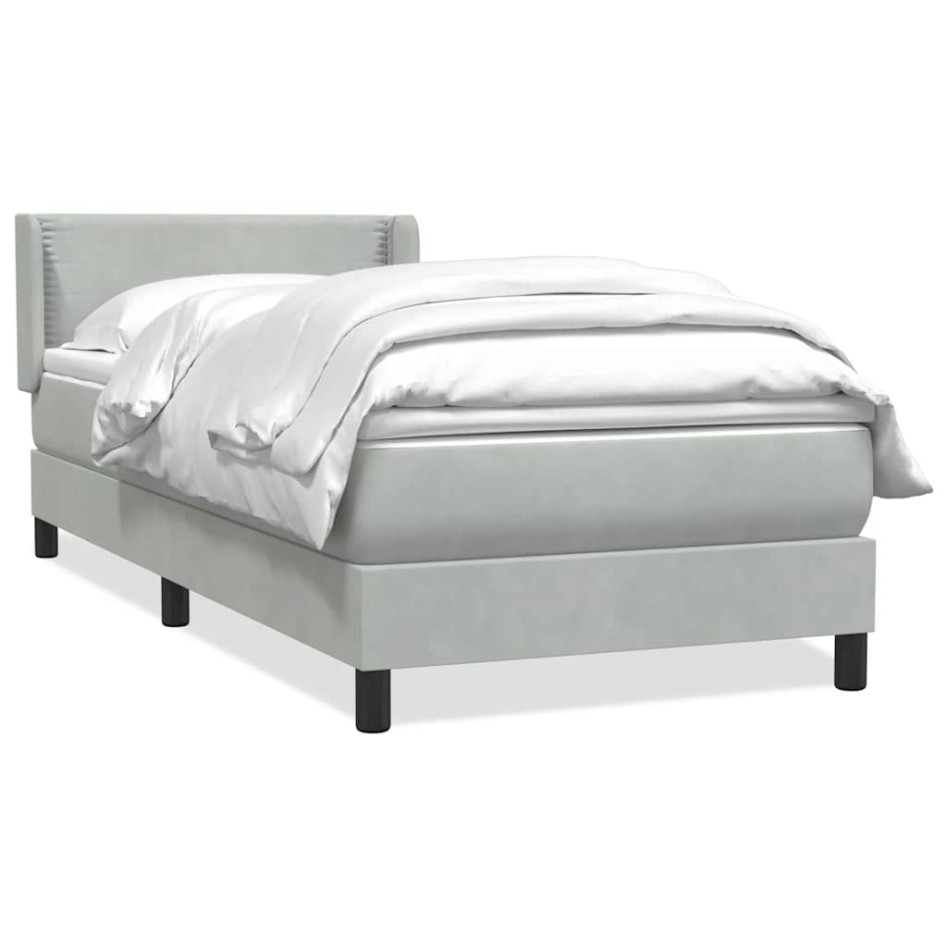Cama box spring con colchón terciopelo gris claro 90x210