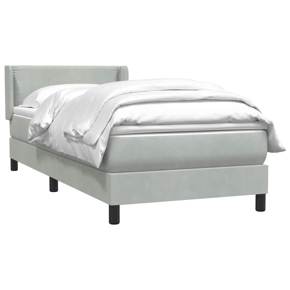 Cama box spring con colchón terciopelo gris claro 90x210