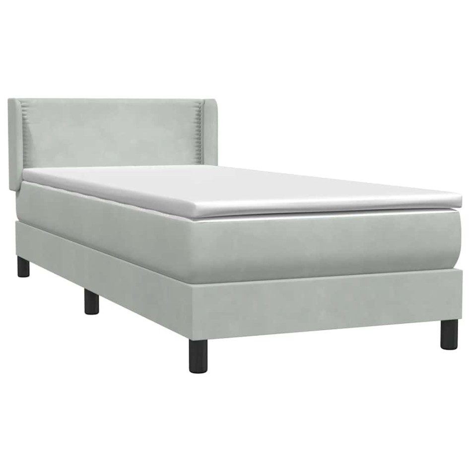 Cama box spring con colchón terciopelo gris claro 90x210