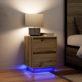 Mesitas de noche con luces LED 2 uds roble artisan 38x34x50